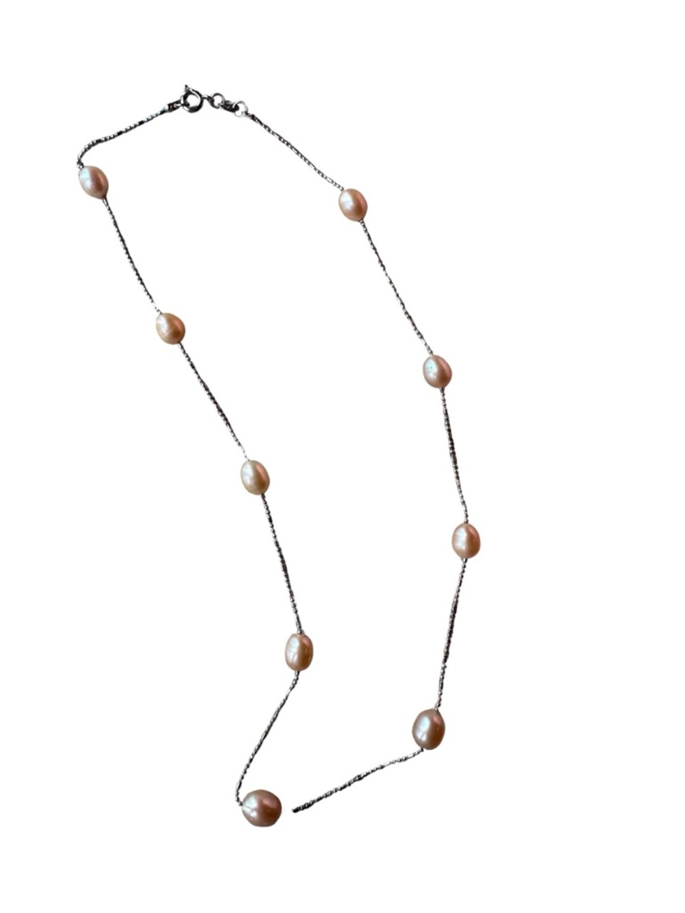 Freshwater Vintage Pearl Station Necklace - Pink Pearls on 18k Gold Chain